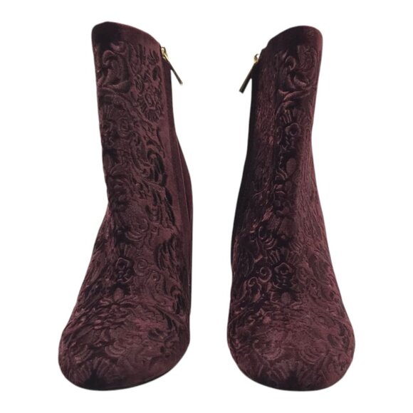 Jessica Simpson Wovella Velvet Embroidered Ankle Boots Women 9 Maroon Wine Block - Picture 3 of 16